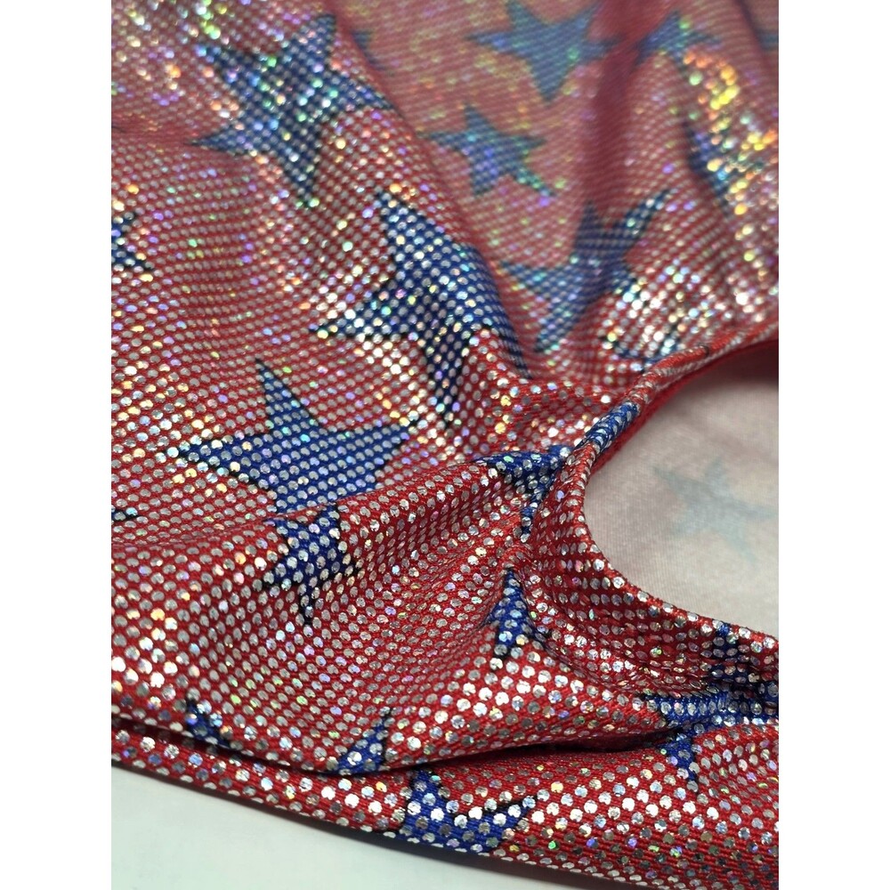 GK Elite VTG Shimmering Patriotic Holographic LS Velvet Leotard Red Blue Size AM - Picture 10 of 16
